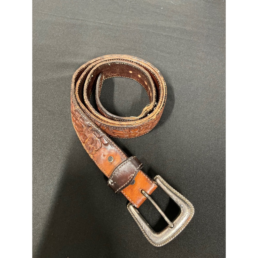 Nocona Tooled Floral Leather Belt Silver Tone Buckle Western Style Women Size 42